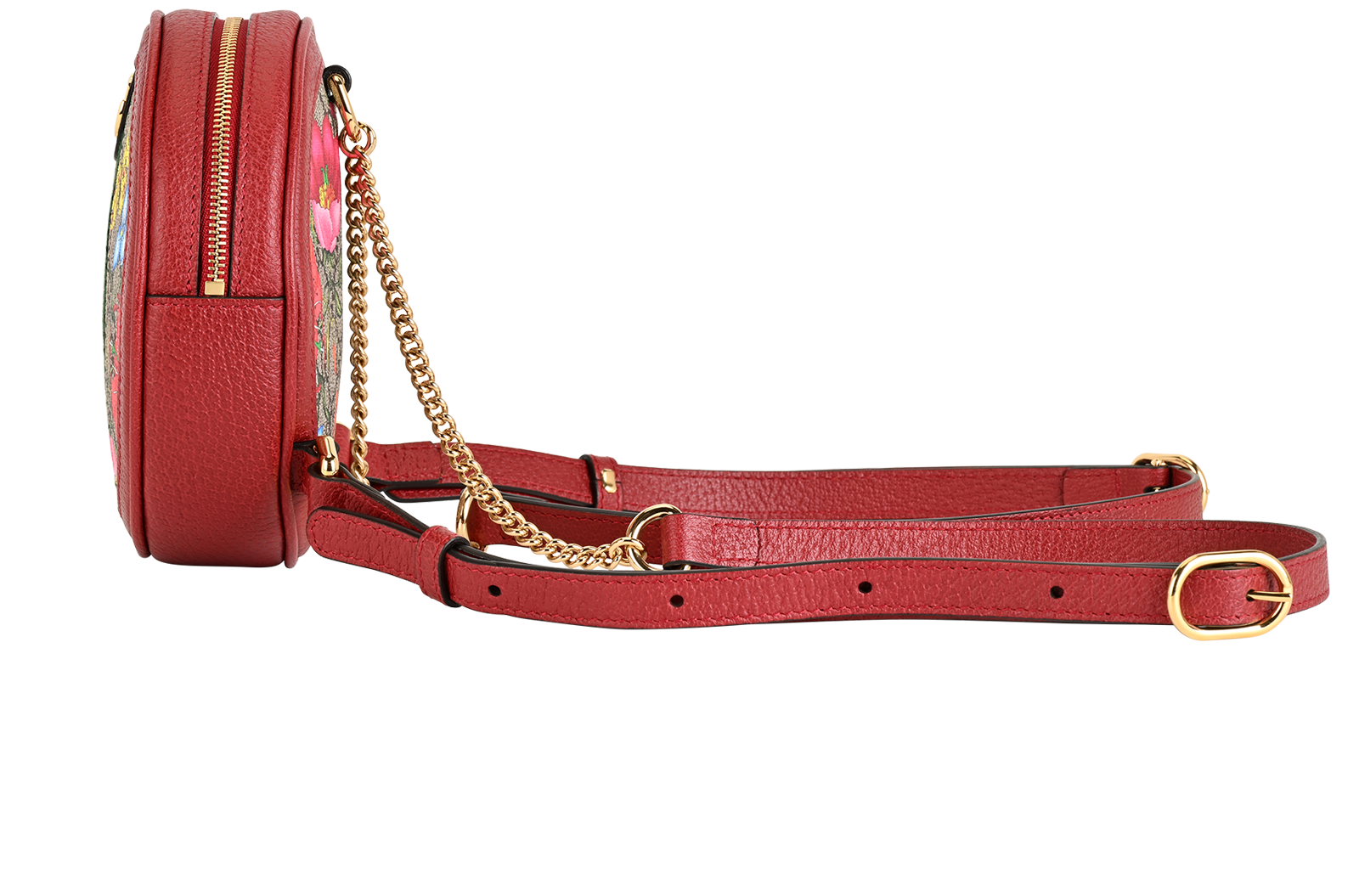 Mini Floral Ophidia Round Backpack, &pound;550, Handbags, Beige/Red, Canvas/Leather, Bottom view